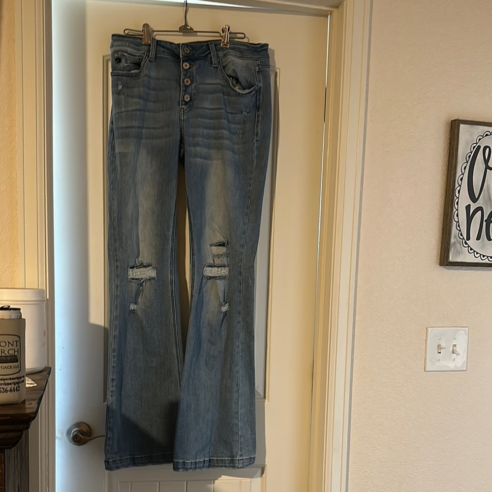 KanCan Blue Flare Wide Leg Jeans Distressed